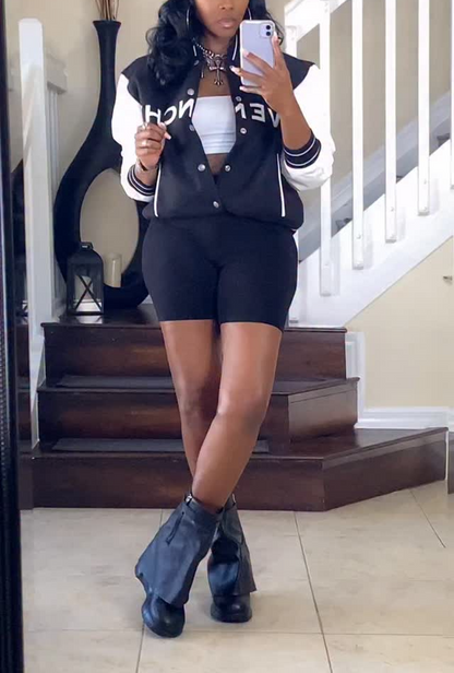 Letter Print Flight Baseball Jacket