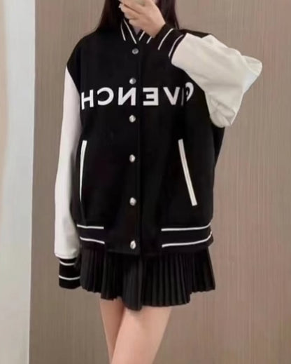 Letter Print Flight Baseball Jacket