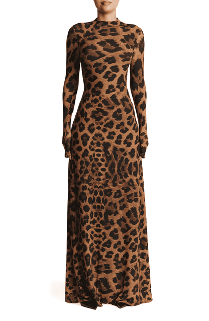 Leopard Print Long Sleeve Maxi Dress