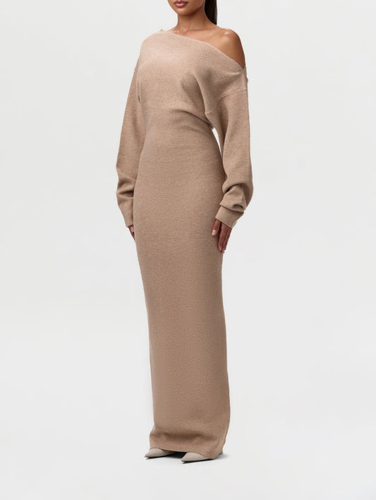 Knit Off-Shoulder Sweater Maxi Dress