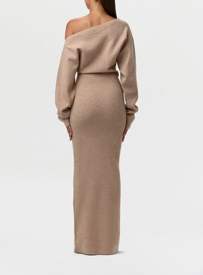 Knit Off-Shoulder Sweater Maxi Dress