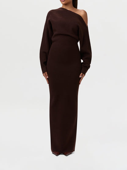 Knit Off-Shoulder Sweater Maxi Dress