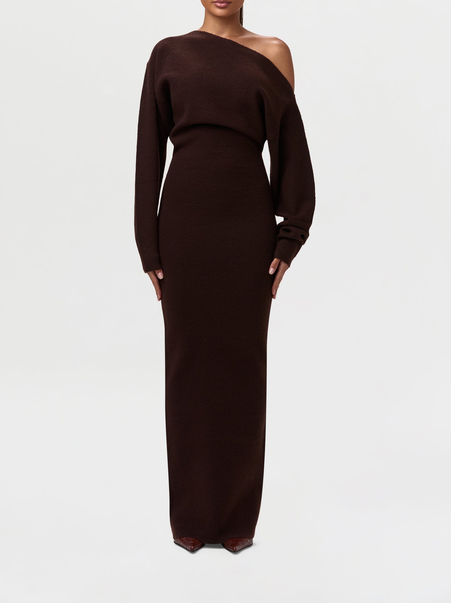 Knit Off-Shoulder Sweater Maxi Dress