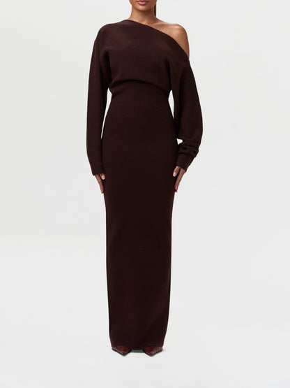 Knit Off-Shoulder Sweater Maxi Dress