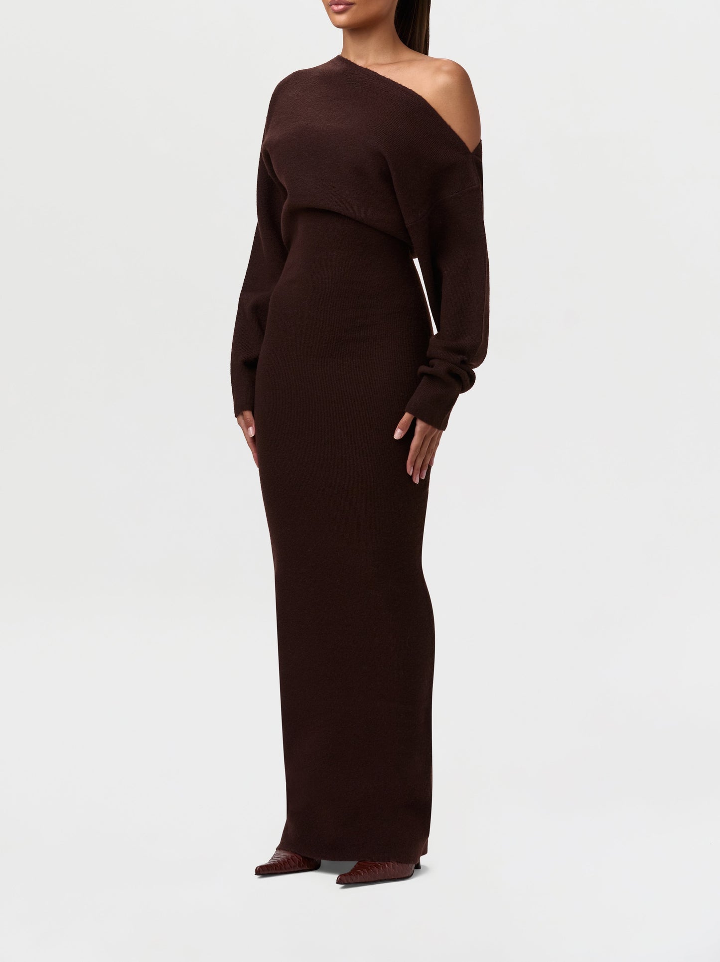 Knit Off-Shoulder Sweater Maxi Dress