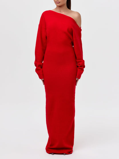 Knit Off-Shoulder Sweater Maxi Dress