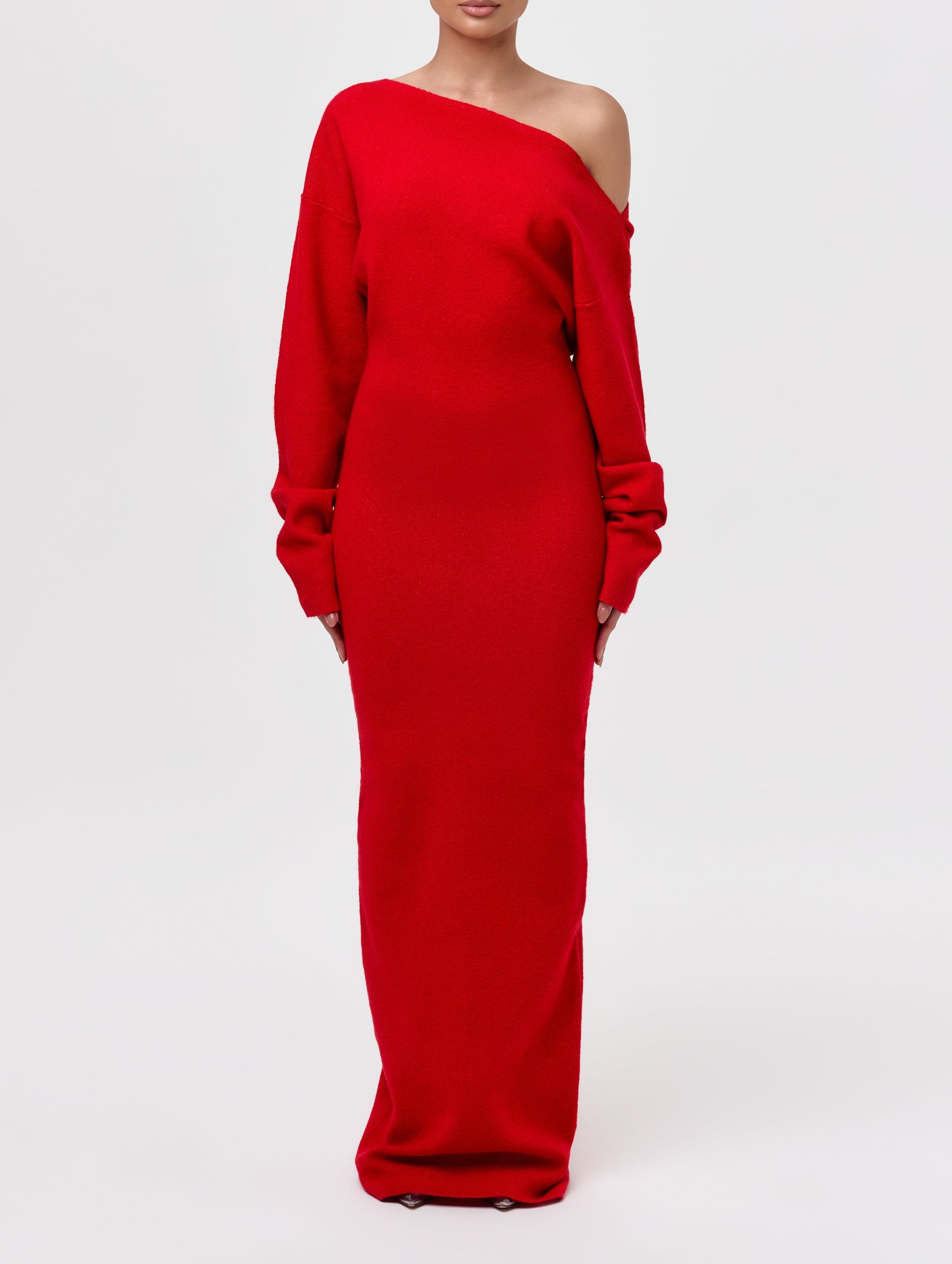 Knit Off-Shoulder Sweater Maxi Dress