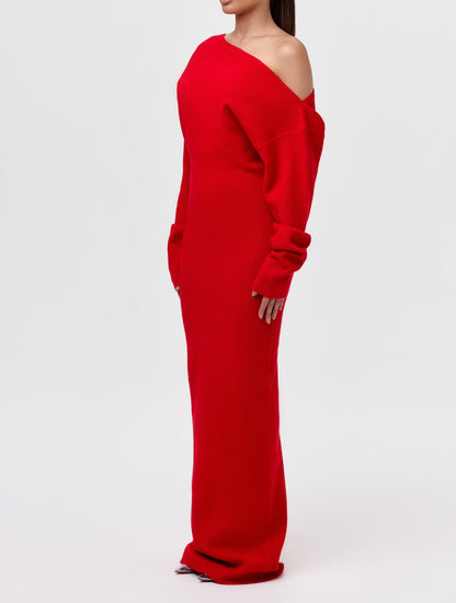 Knit Off-Shoulder Sweater Maxi Dress