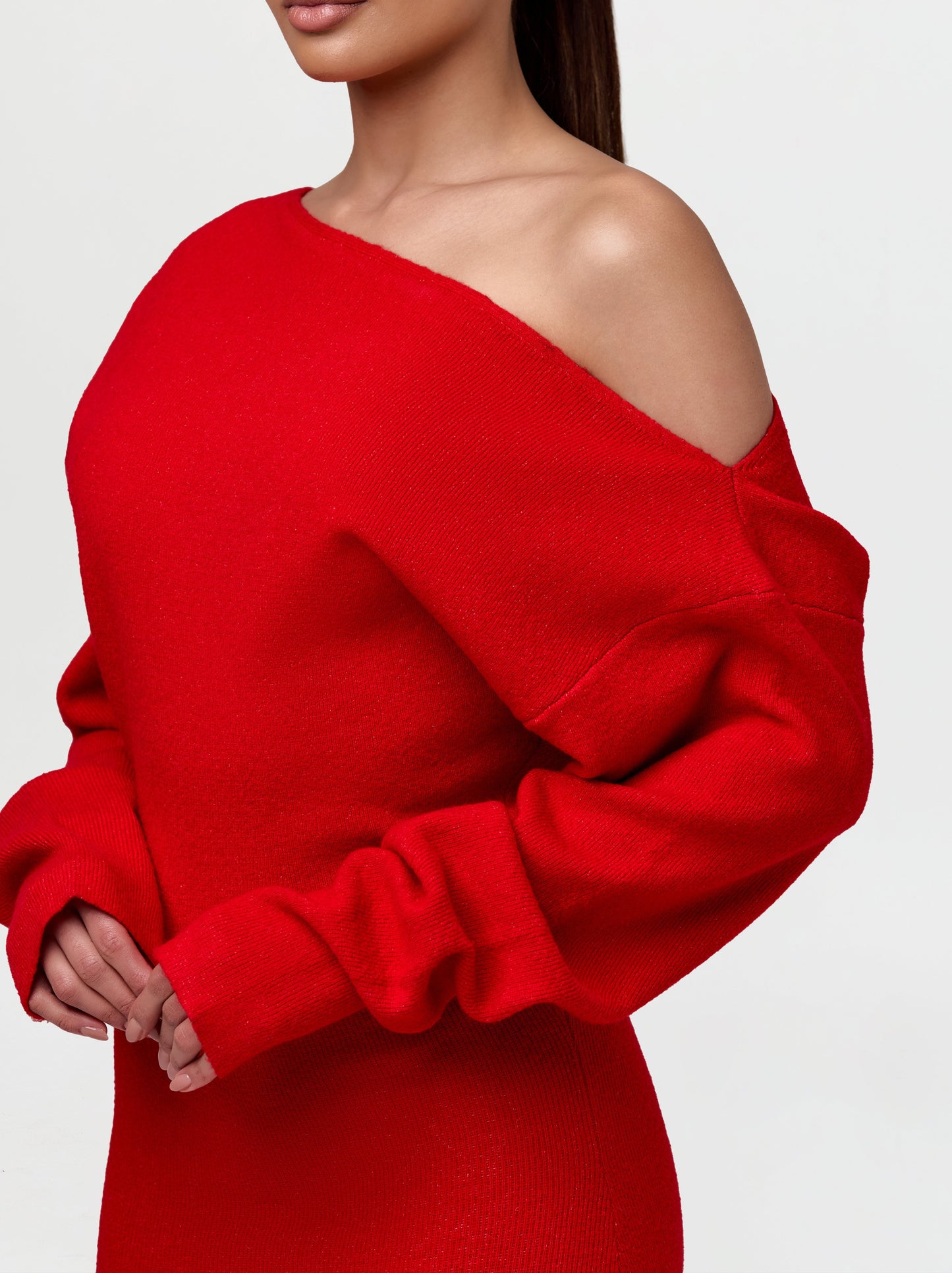 Knit Off-Shoulder Sweater Maxi Dress