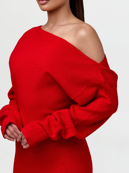 Knit Off-Shoulder Sweater Maxi Dress
