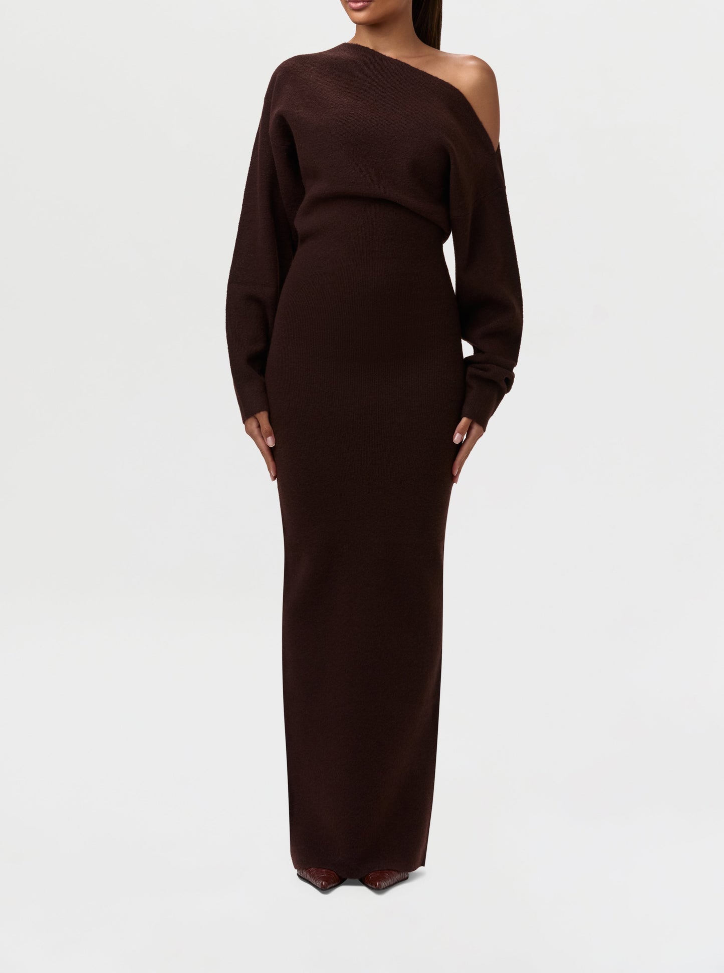 Knit Off-Shoulder Sweater Maxi Dress