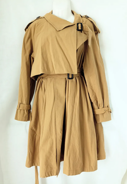 Asymmetrical pleated tie-front trench coat