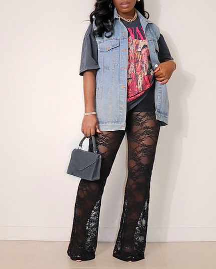 Lace-Patch Flared Pants