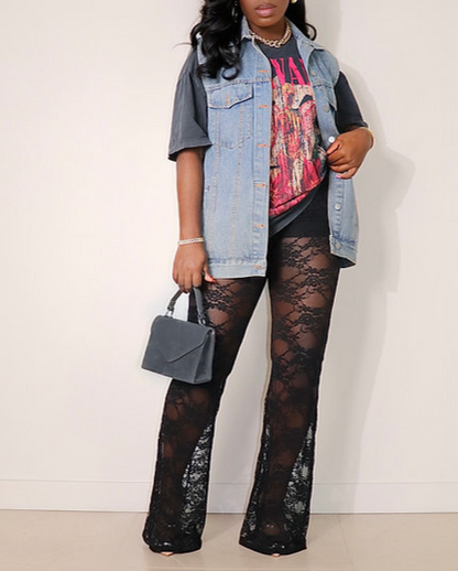 Lace-Patch Flared Pants