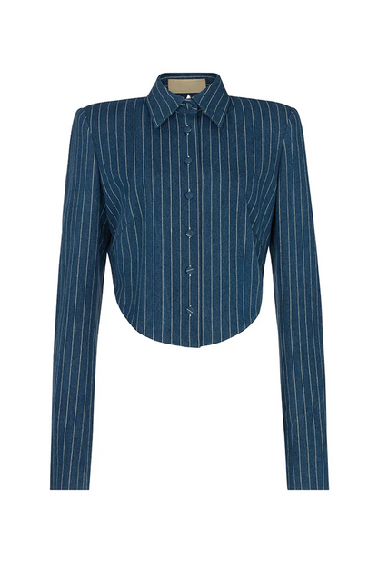 Pinstripe Denim Backless Jacket Set