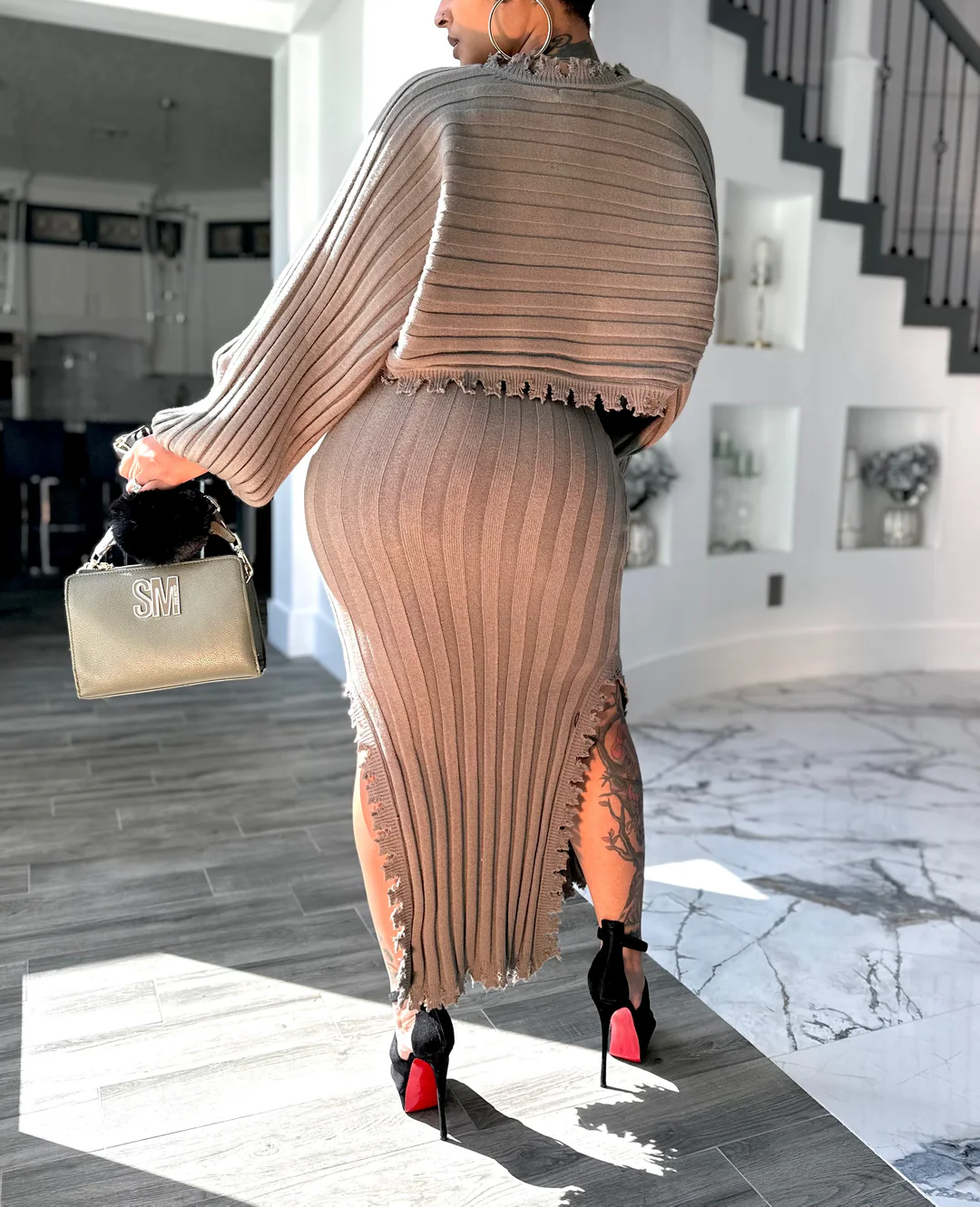 Knit Cardigan and Skirt Two-Piece Set