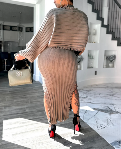 Knit Cardigan and Skirt Two-Piece Set