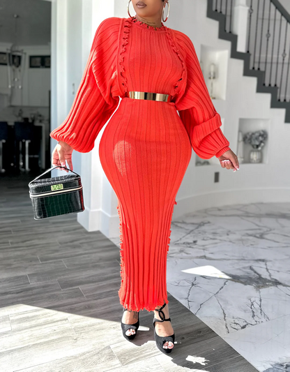 Knit Cardigan and Skirt Two-Piece Set