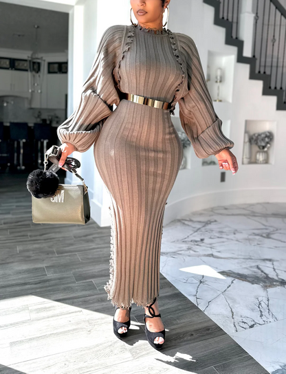 Knit Cardigan and Skirt Two-Piece Set