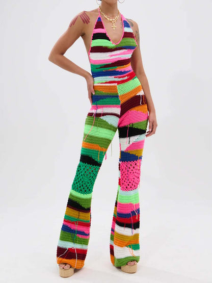 Halter Neck Blackless Knitted Jumpsuit