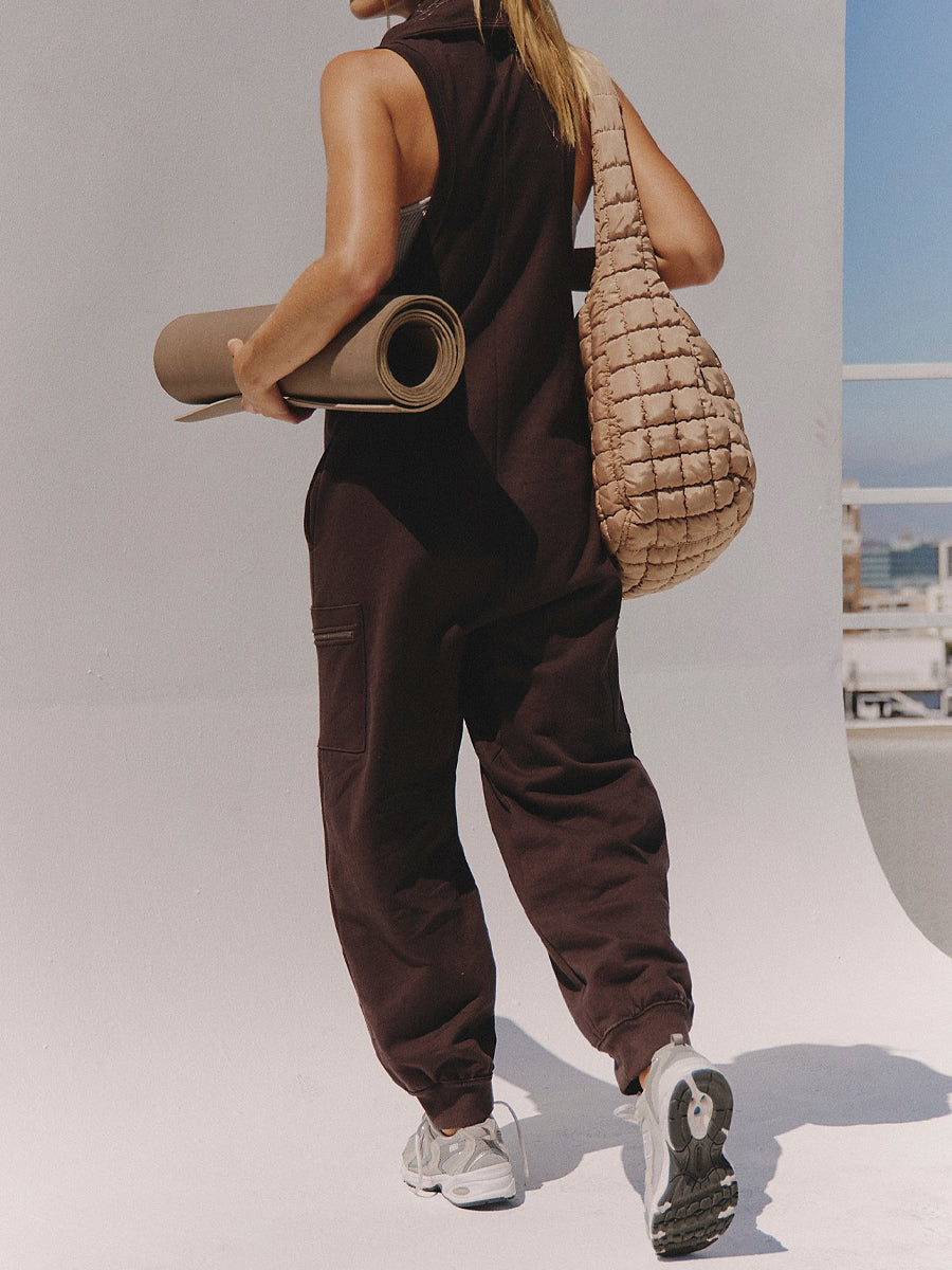 Sleeveless Pockets Zip Up Jumpsuit