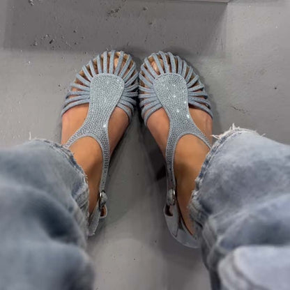 Rhinestone Sparkle Woven Cutout Sandals