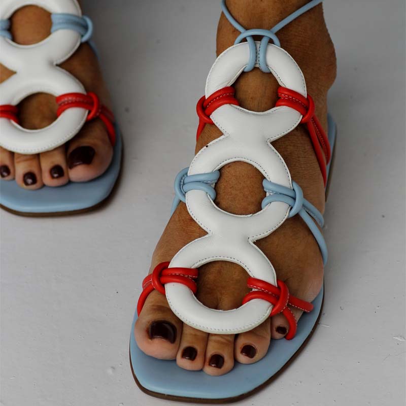 Vintage Flat Lace-up Cutout Sandals