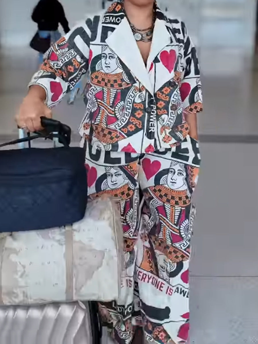 Poker Print Loose Two Pieces Set