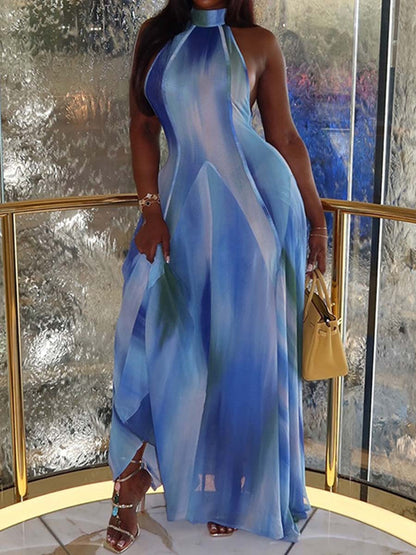 Elegant Gradient Print Sleeveless Maxi Dress