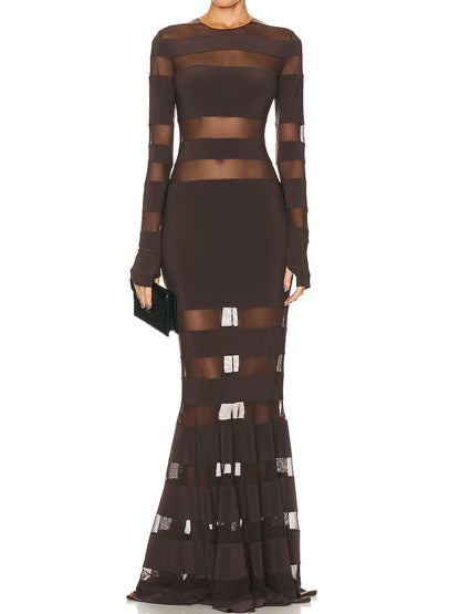 See-through Mesh Patchwork Maxi Dress