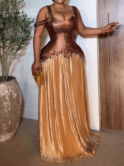 Patchwork Pleated Sling Dress