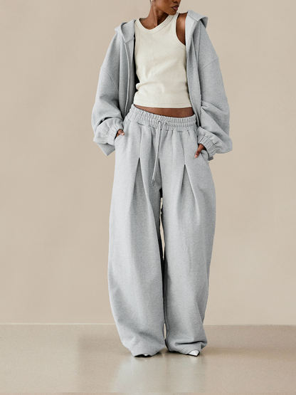 Hooded Solid Color Zipper Suit