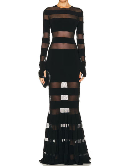 See-through Mesh Patchwork Maxi Dress
