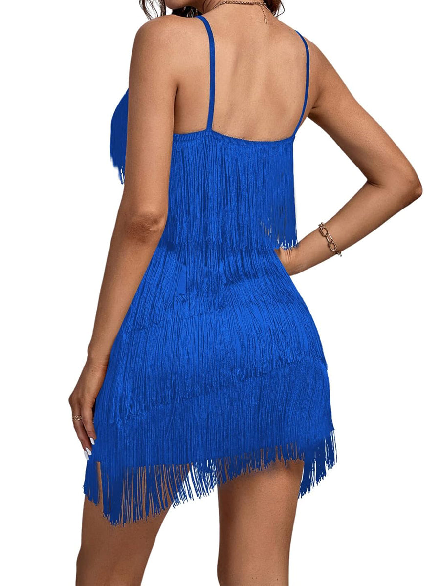 Sexy Fringed Backless Deep V-Neck Dress