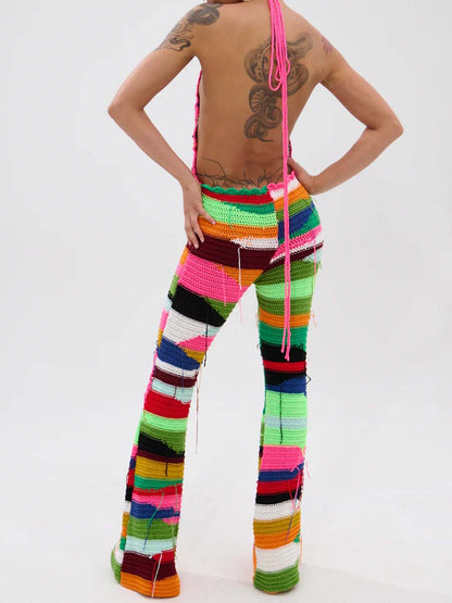 Halter Neck Blackless Knitted Jumpsuit