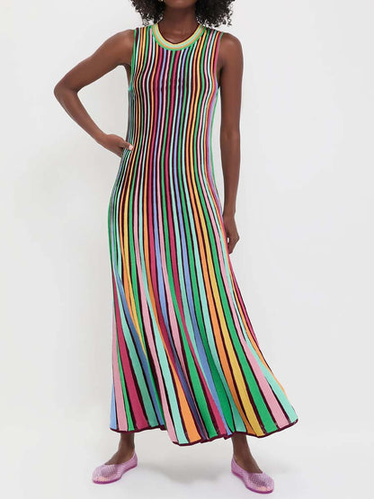 Rainbow Stripe Knitted Sleeveless Dress