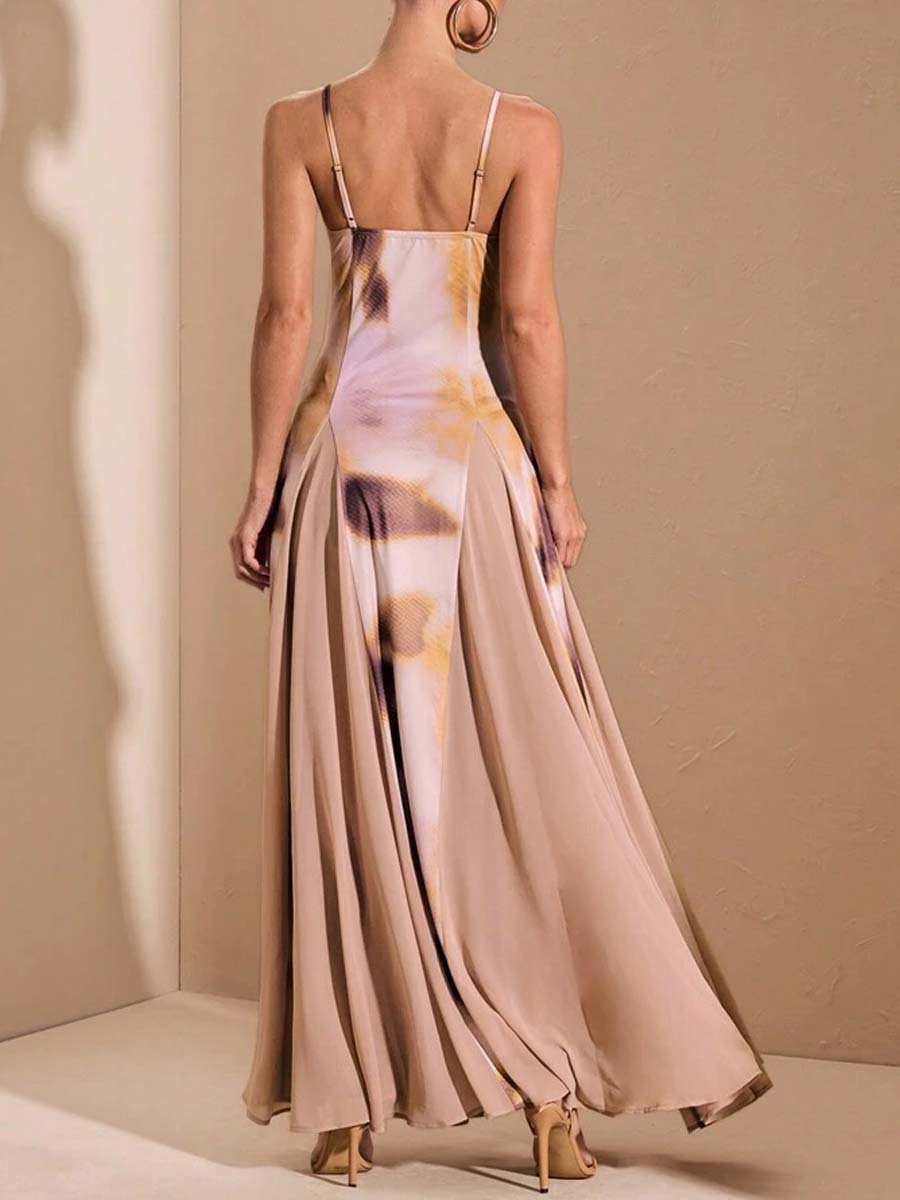 V-neck Printed Sling Maxi Dress