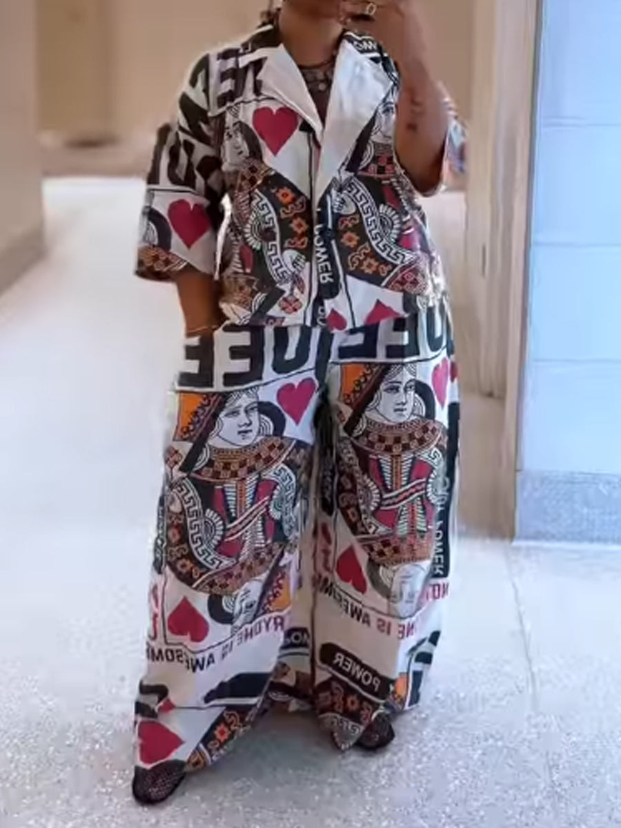 Poker Print Loose Two Pieces Set