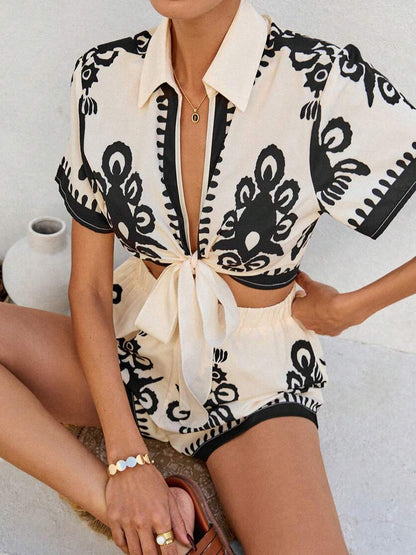 Fashion Placement Print Two Piecs Set