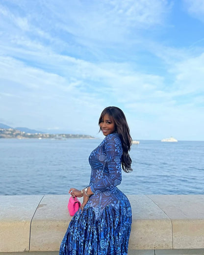 💖Last Day Sale 54% OFF🔥Blue Floral Long Sleeve Maxi Dress