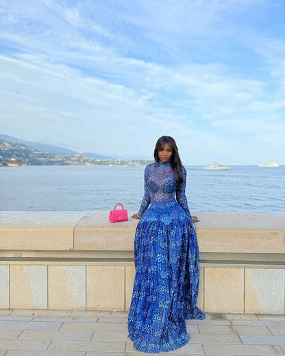 💖Last Day Sale 54% OFF🔥Blue Floral Long Sleeve Maxi Dress