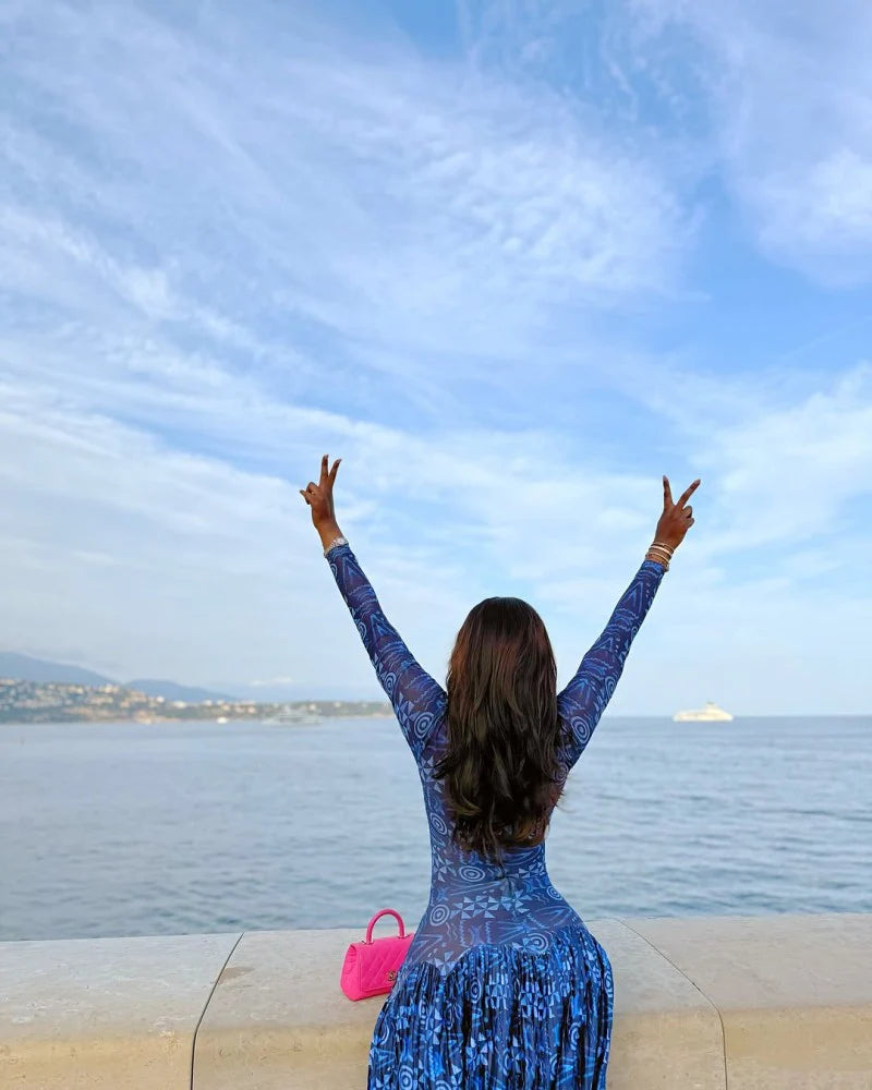 💖Last Day Sale 54% OFF🔥Blue Floral Long Sleeve Maxi Dress