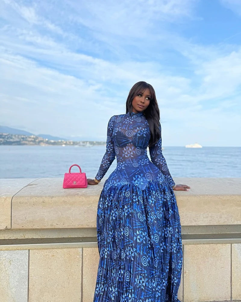 💖Last Day Sale 54% OFF🔥Blue Floral Long Sleeve Maxi Dress