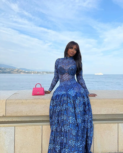 💖Last Day Sale 54% OFF🔥Blue Floral Long Sleeve Maxi Dress