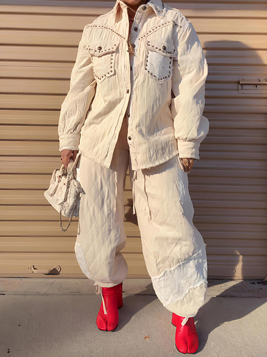 Rivet Trim Fashion Two Pieces Set