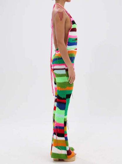 Halter Neck Blackless Knitted Jumpsuit