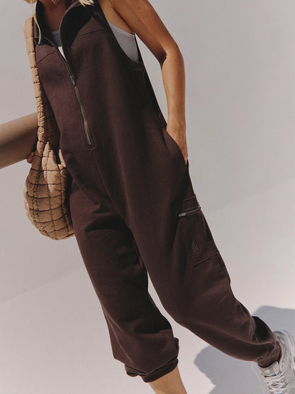 Sleeveless Pockets Zip Up Jumpsuit