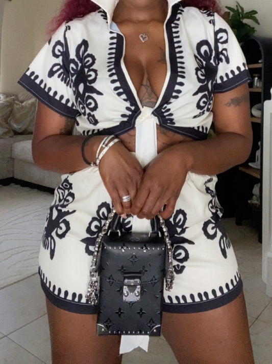 Fashion Placement Print Two Piecs Set