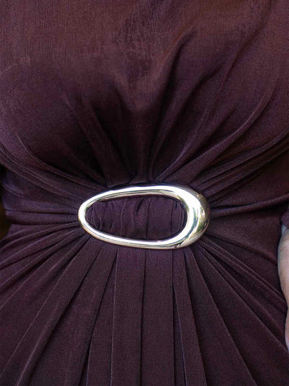 Gold-tone Buckle High Neck Maxi Dress