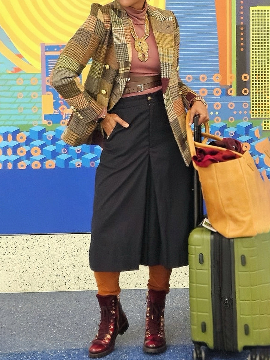 Fashion Button Up Patchwork Tweed Blazer